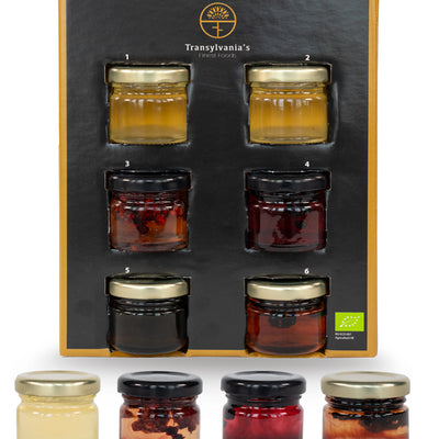 Transylvania's Finest Foods Geschenkbox mit verschiedenen Honigsortimenten mit Trockenfrüchten 33g/Stk