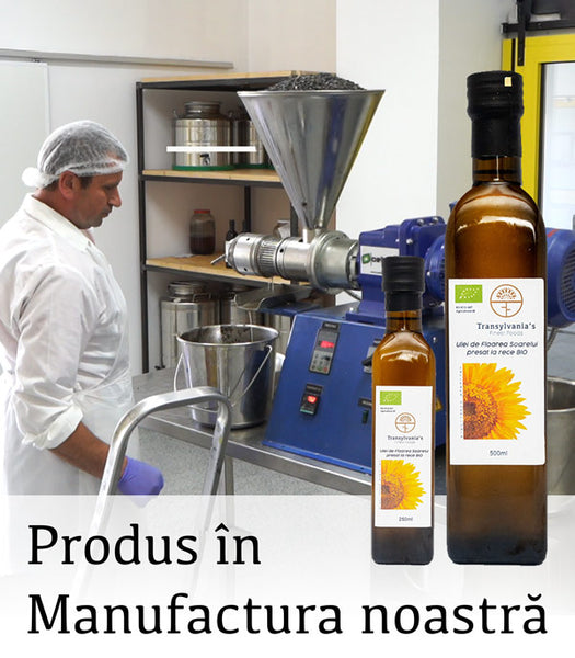 Ulei de floarea soarelui obținut prin presare la rece BIO, 750ml, Transylvania's Finest Foods