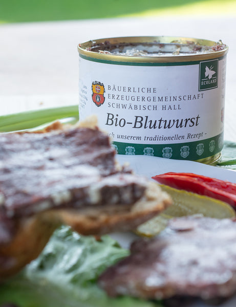 Conservă Blutwurst Bio BESH 200g – servită pe farfurie
