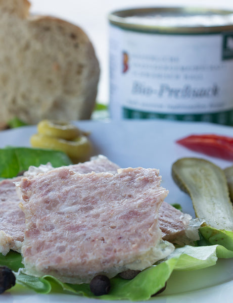 Conservă Tobă Porc Bio Preßsack BESH 200g – servită pe farfurie