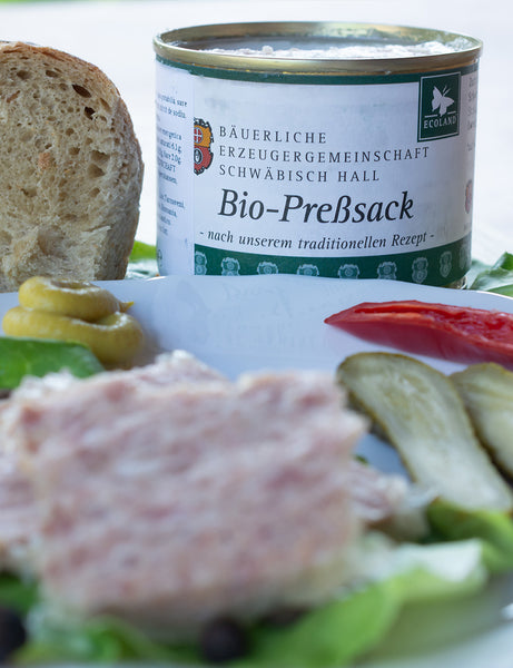 Conservă Tobă Porc Bio Preßsack BESH 200g – servită pe farfurie